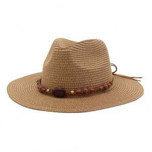 Nuevo Sombrero de Jazz de Paja para Hombre y Mujer, para Viajes de Primavera y Verano, con Protección Solar y Cuentas de Madera - Product Image 2