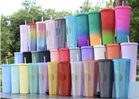 2023 Offre Spéciale de personnalisation de couleur de mode réutilisable tasses à eau en plastique dégradé Durian avec paille