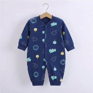 Lindo pelele azul estampado para bebé, manga larga, cuello vuelto, cierre de botones, ropa de dormir de algodón suave para bebé, unisex, para primavera - Product Image 2