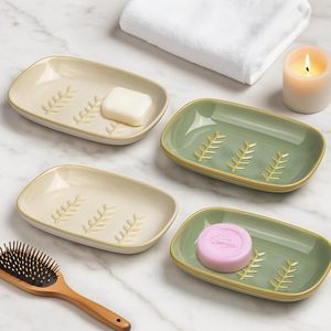 ZHIYAN Lot de 2 porte-savons en céramique pour une <span class=keywords><strong>douche</strong></span> plus propre, support décoratif pour <span class=keywords><strong>savon</strong></span> en barre carré, shampoing ou éponge, facile à nettoyer - Product Image 3