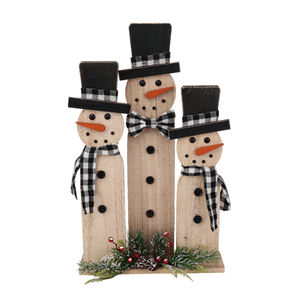 MEICHUANGHUI Décoration intérieure confortable Père Noël bonhomme de neige en bois Famille de trois pour fête et festival - Product Image 2
