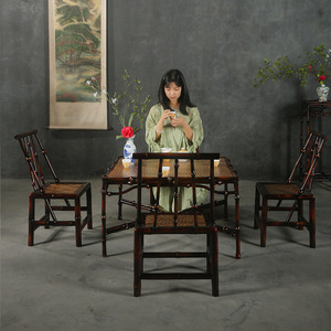 Chinese Style <b>Bamboo</b> Tea Table Set 4 Seater Solid Wood Garden Furniture Outdoor Indoor Use - Product Image 3