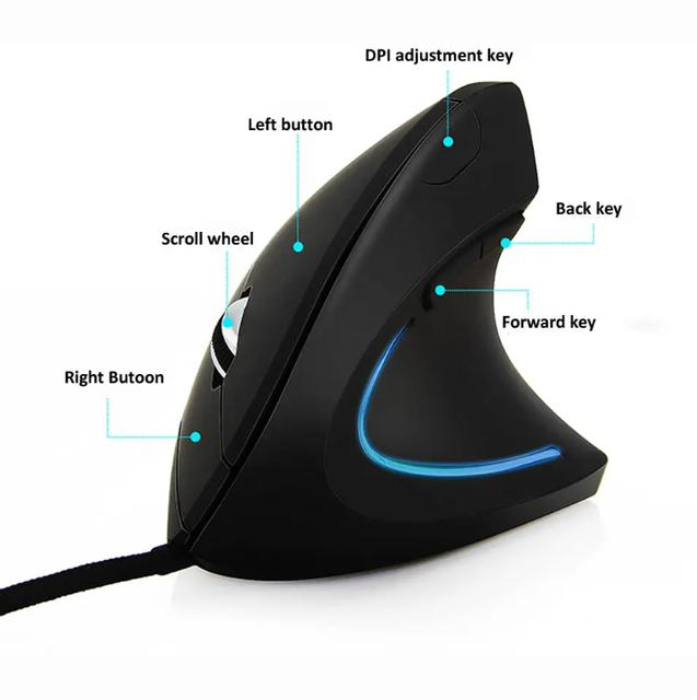 2026 Ergonomic Design USB RGB Wireless Right Hand Vertical Mini 5.0 Optical Mouse 3000 DPI Gaming for Computer PC Laptop