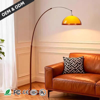 Lampu Lantai Modern dengan Basis LED E27 dan Kap Lampu Kubah Amber, Lampu Berdiri Gaya Mid Century untuk Ruang Tamu, Lampu Baca di Samping Sofa