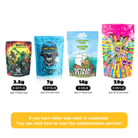 Sachets Mylar refermables à fermeture éclair, thermoscellables, personnalisés, 3,5g, 7g, 14g, 28g, 35g, 1oz, 1lb
