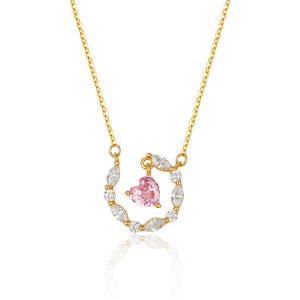 Factory Wholesale Rhodium Plated 925 Sterling Silver Trendy <b>Pink</b> Heart Pendant <b>Necklace</b> for Women Gift - Product Image 1
