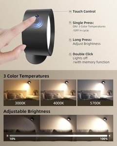 Đèn LED sạc lại 360 độ °   Đèn tường xoay có thể điều chỉnh độ sáng 3 màu Nhiệt độ điều khiển từ xa Cảm ứng không dây Giường học Phòng ngủ Tường - Product Image 3