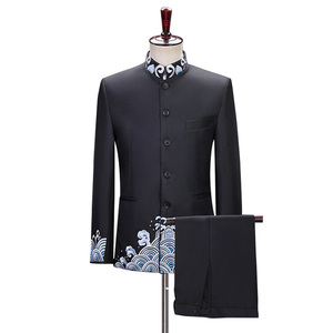 Costume Homme Col Mao Style Chinois Boutons Dorés Double Boutonnage, Costume Formel 2 Pièces pour Hommes