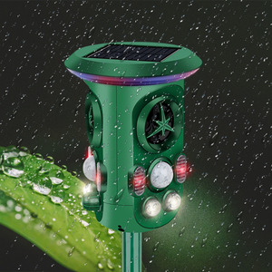 Animal Repeller 360 Degree Outdoor Garden Pest Deterrent Green <b>Plastic</b> Stake Light with LED and Ultrasonic Features - Product Image 4