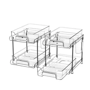 2 Tier Clear Slide Storage Box Transparent Drawer Organizer Cosmetic Rack Units 2 Pack Under Sink Organizer For Bathroom