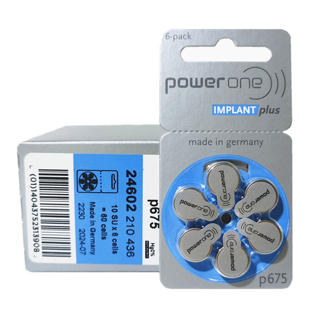 Power One Zinc Air Button Cell Implant Plus P675 Cochlear Implant Hearing Aid Batteries
