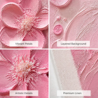 Lukisan Minyak Bunga Pink Bertekstur 3D Buatan Tangan 30x50cm dengan Teknik Impasto dan Pisau Palet di Kanvas Katun Linen untuk Dekorasi Rumah