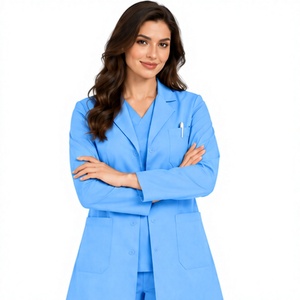 Bata de Laboratorio Blanca Premium para Mujer, Manga Larga, Uniforme Médico, Ligera, Transpirable, de Algodón y Poliéster, para Hospital y Laboratorio - Product Image 1
