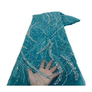 Le plus récent luxueux africain élégant dentelle perlée coloré africain pelhura qendisje me <span class=keywords><strong>tema</strong></span> lourd mariée perlée dentelle Net tissu - Product Image 1