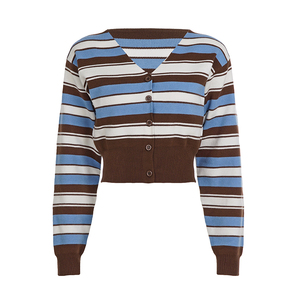 Cárdigan Oversize Vintage a Rayas para Mujer, Top de Punto Sexy con Cuello en V, Manga Larga, Estilo Casual - Product Image 6