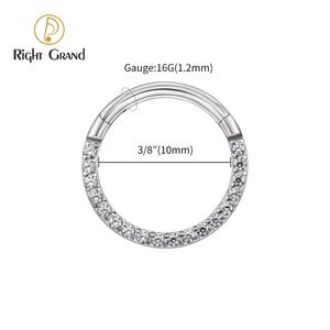 Anillo de titanio con bisagras, 16G, ASTM F136, CNC, CZ, con Clicker, <span class=keywords><strong>Piercing</strong></span> de aro - Product Image 3