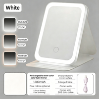 Miroir Cosmétique Portable Rechargeable avec 3 Capteurs Tactiles, Lumière Réglable, Cadre en Verre, Pliable, Finition Argentée, Plusieurs Styles