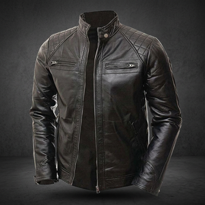 Veste d'hiver unisexe en toile et cuir véritable résistante à l'eau BS International NA174, coupe-vent, col mandarin, fermeture éclair sur le devant - Product Image 1