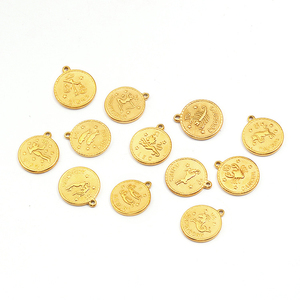 Nueva moda de acero inoxidable Vintage 12 horóscopo moneda colgante chapado en oro para collar - Product Image 4