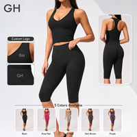 Ensemble de sport deux pièces pour femme GH de haute qualité, col en V, séchage rapide, coupe ajustée, léger, pour la course, le fitness et le yoga