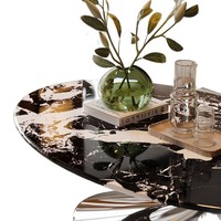 Table basse de luxe en pierre, style Wabi-sabi vintage, table d'appoint en marbre en forme de soucoupe, structure en acier inoxydable, élégante et sophistiquée