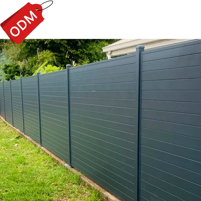 Modern fence metal horizontal privacy black powder coated aluminum fence