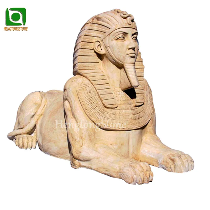 Ägyptische große beige Marmor-Sphinx-Statue im Freien für Haupt dekoration