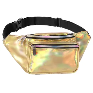 Custom New Fashion Travel Running Holographic PVC Waterproof Waist Bag Fanny Pack For Women