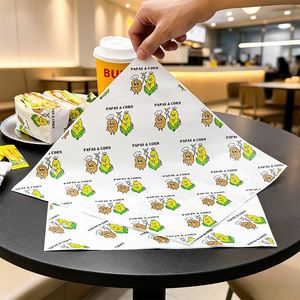 Papier enduit personnalisé de qualité alimentaire, biodégradable, écologique, résistant à l'huile, pour l'emballage alimentaire, impression couleur pour hamburgers - Product Image 1