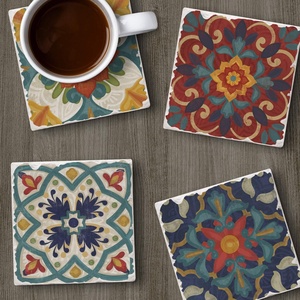 Posavasos Cuadrados de Cerámica Estilo Vintage Personalizados, 103 mm de Diámetro, Color CMYK, Base de Corcho Absorbente Ecológica, Tapetes para Bebidas - Product Image 2