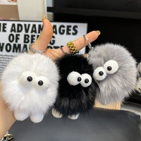 Porte-clés de voiture en cuir véritable, petit pendentif boule de charbon mignon et unique, boule en peluche elfe, décoration de sac à dos, cadeau
