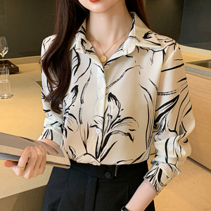 Nueva camisa con patrón geométrico <span class=keywords><strong>de</strong></span> primavera y otoño, Camisa <span class=keywords><strong>de</strong></span> gasa estampada <span class=keywords><strong>de</strong></span> manga larga para mujer, <span class=keywords><strong>blusas</strong></span> elegantes para mujer joven, Top - Product Image 3