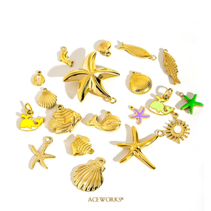 Sueño Dorado de Verano |   Colgante de Acero Inoxidable con Baño de Oro PVD de 18K para Fabricación de Joyería DIY |   Vida Marina, Palmeras, Playa y Vacaciones - Product Image 3