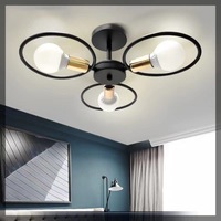 Lampe de plafond en fer noir à trois anneaux de style nordique, lustre créatif pour chambre à coucher, salle à manger, salon, décoration intérieure