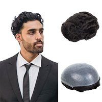 Prothèse capillaire masculine en cheveux indiens Remy lisses, base en PU ultra-fine de 0,08 mm, nouée à la main, densité 110 %, système de remplacement