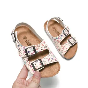 Yüksek kaliteli PU çiçek baskılı 5 yıl çocuk kız mantar ayakkabı çocuklar Platform sandaletler