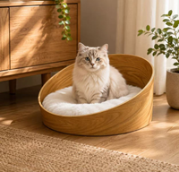 Maison et lit pour chat en bois, Nid pour animaux de compagnie de style nordique minimaliste, Fournitures créatives pour animaux de compagnie d'intérieur, Personnalisable