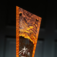 Impression personnalisée, base en bois massif sculptée à la main avec éclairage LED, trophée en cristal pour récompense commémorative d'honneur