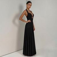 Robe longue décontractée et élégante pour femme, nouvelle collection été, couleur unie, sans manches, col halter, dos nu, coupe ajustée
