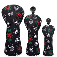 Couvre-chef de club de golf en gros pour conducteur Fairway Hybrid Wood #1 #3 #5 3 pcs/set Nylon White Flowers Skulls Golf Headcover