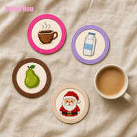 YY DIY Sous-verres ronds en cuir PU à finition autonome pour broderie au point de croix, tapis de tasse créatifs vierges à faire soi-même