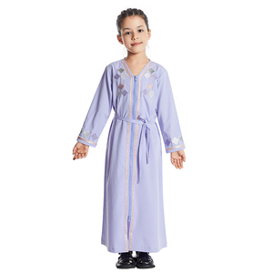 Pronto per la spedizione della malesia tacchino islamico per bambini abaya ragazze musulmani per bambini in tinta unita ricamato con cerniera anteriore vestito da ragazza musulmano - Product Image 3