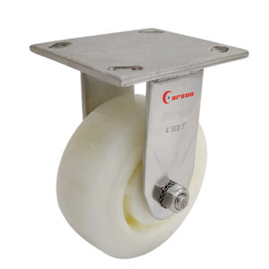 Roulette industrielle robuste en acier inoxydable 304 poli, roue en nylon blanc de 5 pouces, roulement à billes, filetage de plaque supérieure de 6 mm - Product Image 1