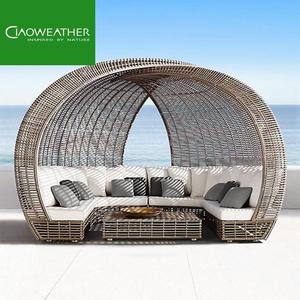 Cama de Día de Ratán de Lujo para Exteriores con Toldo, Moderna, para Villa, Hotel, Junto a la Piscina, Tumbona Redonda con Marco de Aluminio, Conjunto de Muebles de Patio - Product Image 2