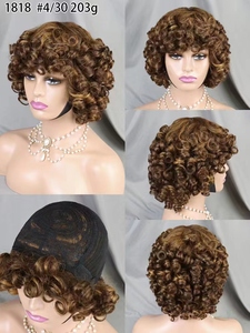 Letsfly Promotion 36$ Perruques bouclées ondulées de 14 pouces fabriquées à la machine avec frange, 100% cheveux humains naturels ondulés pour personnes noires, Perruques 1818 - Product Image 6
