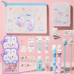 Set de Papelería de Conejo Adorable al por Mayor, Estuche Escolar Kawaii de Conejito, Cuaderno, <span class=keywords><strong>Grapadora</strong></span>, Pegamento, Bolígrafo, Regalo para Niñas y Niños - Product Image 1