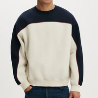 Sweat-shirt en coton épais pour homme, col rond, color block, en molleton bouclette, ourlet côtelé, coupe oversize, personnalisable avec logo