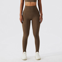 Celana Yoga wanita, Legging Fitness Gym pinggang tinggi 4 cara peregangan kontrol perut celana Yoga dengan saku pola Solid