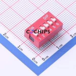 2.54-6P-CJHS DIP Switch Through hole Component (THT) Switch Flat Toggle, Raised Type Single Pole Single Throw 6 PC Pin - Product Image 1