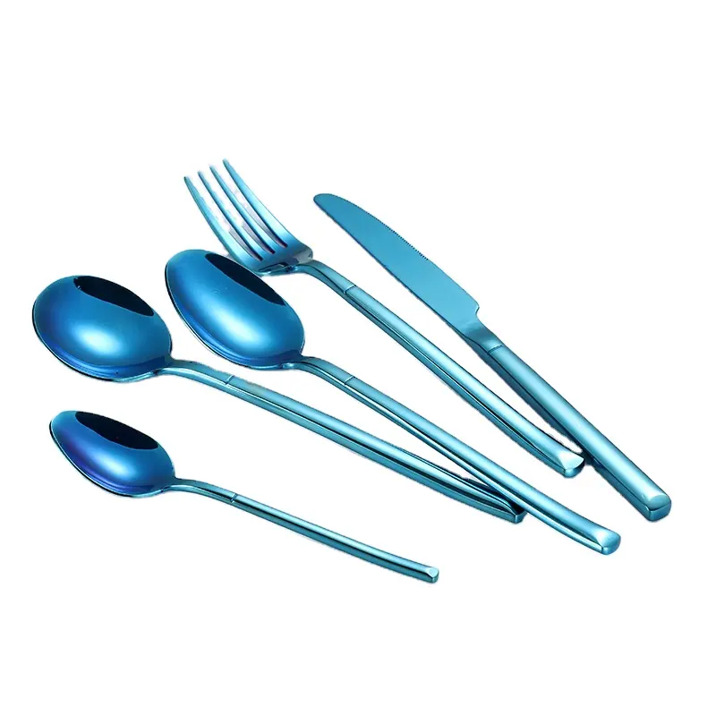 Oem Unique Restaurant Spoon And Fork Set Stainless Steel Flatware Set Blue Cubiertos Acero Inox